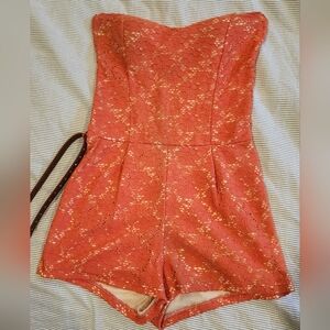 Coral Lace Strapless Romper
